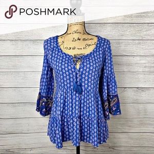 American Eagle blue bell sleeve boho top